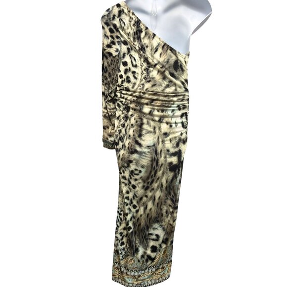 Camilla Leopard Print One-Shoulder Jersey Dress Embellished Snow Whispers Large - Picture 9 of 16